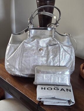HOGAN Silver Mesh Leather Satchel and Wallet with Dustbag